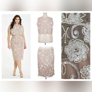 Simply Be Blush Pink Embellished Two-Piece Skirt Set